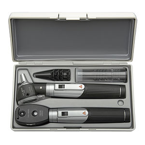 Mini 3000 Ophthalmoscope, Mini 3000 Fibre Optic Otoscope Diagnostic Set with 2 x Mini3000 Battery Handles with Batteries(4 x reusable tips, 5 x 2.5mm AllSpec disposable tips, 5 x 4mm AllSpec disposable tips and a hard case)